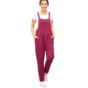 Taohuado Womens Purple Polyester Pleated Pocketed Jumpsuit Overalls Medium